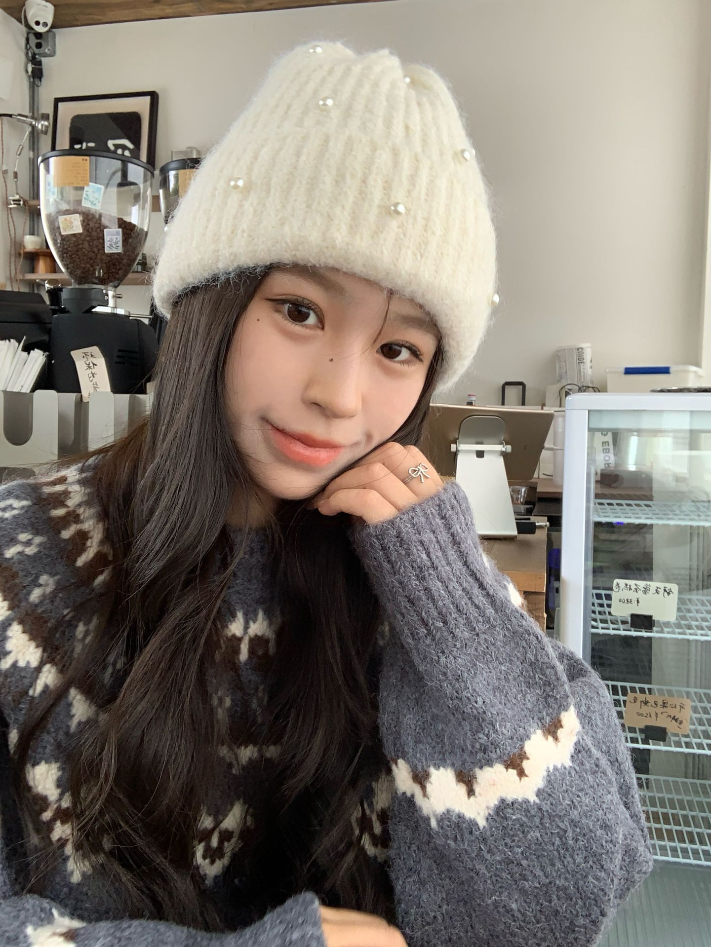 秋冬新款重工珍珠针织毛线帽女百搭护耳针织帽显脸小保暖包头冷帽详情3