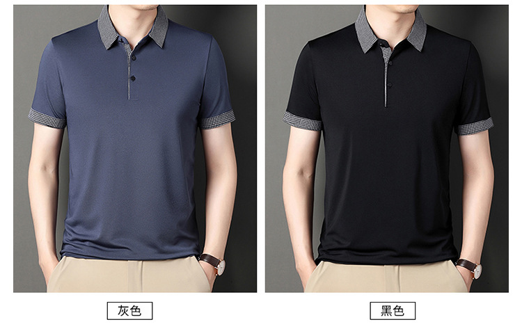 【高弹冰丝】原笈男士短袖POLO衫2023夏季纯色打底衫中老年tT恤衫详情9