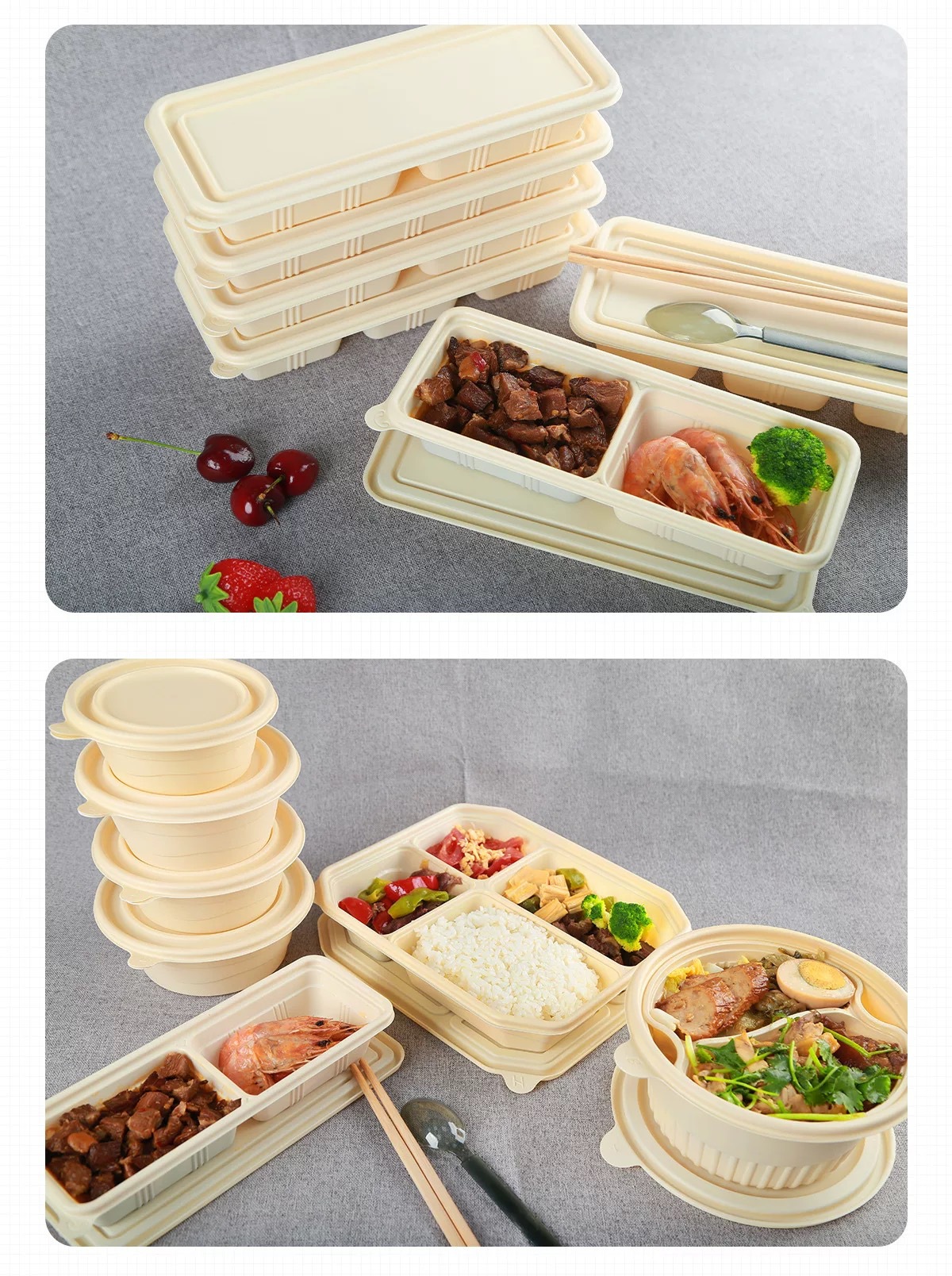 Biodegradable and environmentally friendly takeout disposable lunch boxes with three, four or five compartments, corn starch packaging boxes, can be heated by microwave pic 10