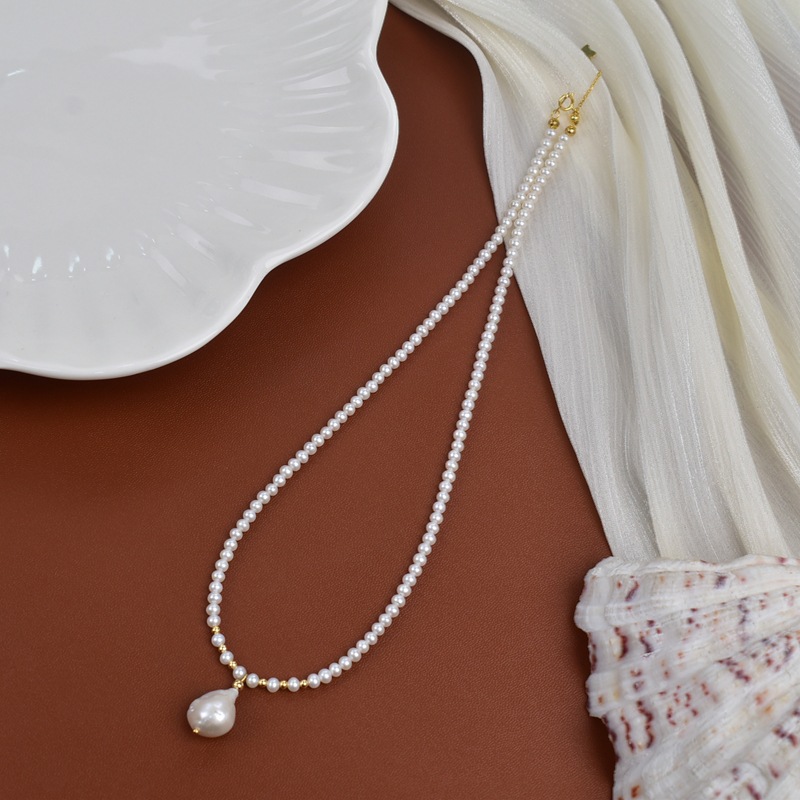 近圆淡水珍珠项链女轻奢简约百搭锁骨链S925银巴洛克珍珠吊坠颈链详情6