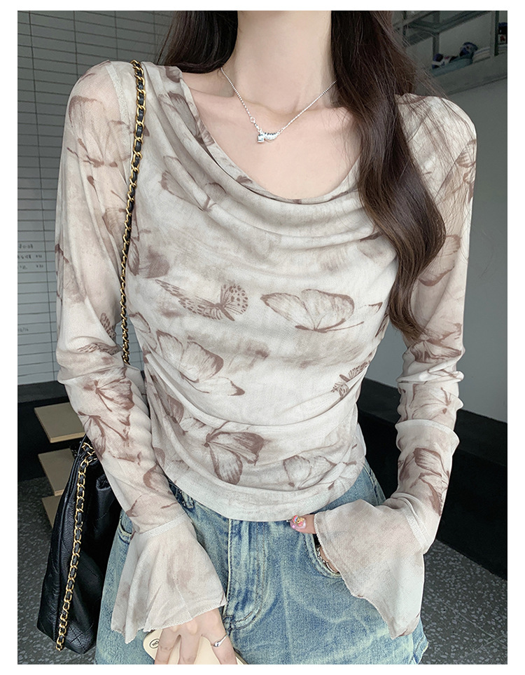 实拍纯欲防晒网纱T恤2024早秋季新款纯欲褶皱不规则气质性感上衣详情22