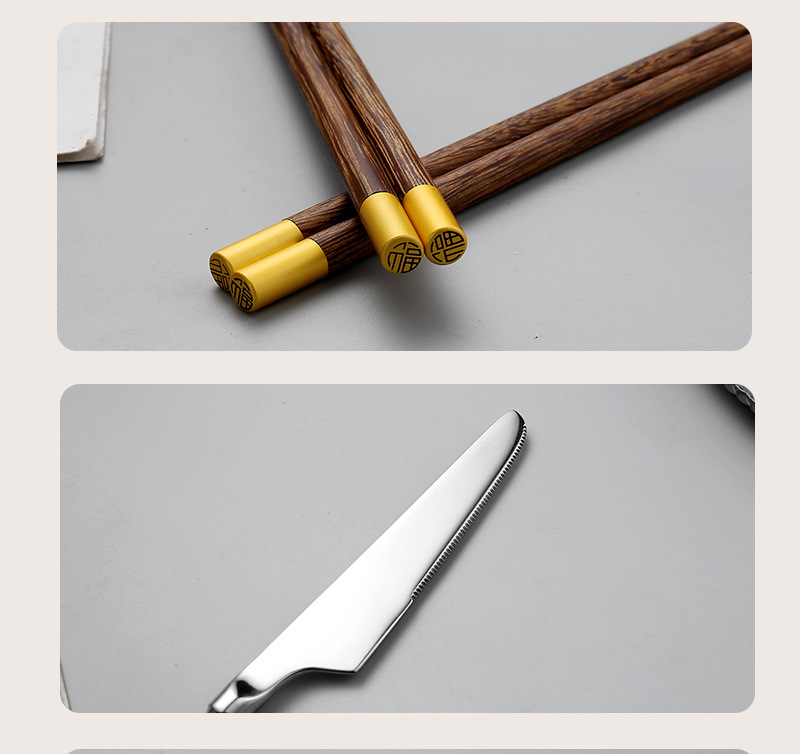 创意304不锈钢西餐刀叉勺四件套日式鸡翅木意面刀叉勺筷子西餐具详情10