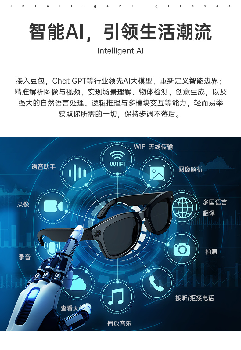 M01 Black Technology 5-megapixel high-definition camera, image recognition, AI translation, smart video glasses source factory pic 8