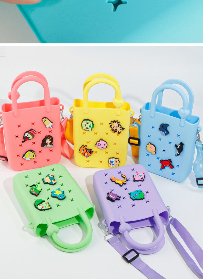 DIY silicone hole bag, beach bag, mobile phone storage, fashionable single-shoulder crossbody, hand-carry, with oil spray design pic 9