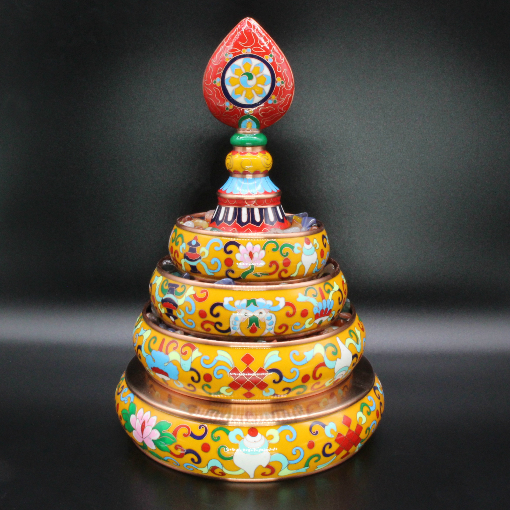 Jingtai blue manza, Buddhist offering utensils and ritual implements, plain copper filigree, low-temperature enamel manda plate, Mancha Luo belt tray pic 21