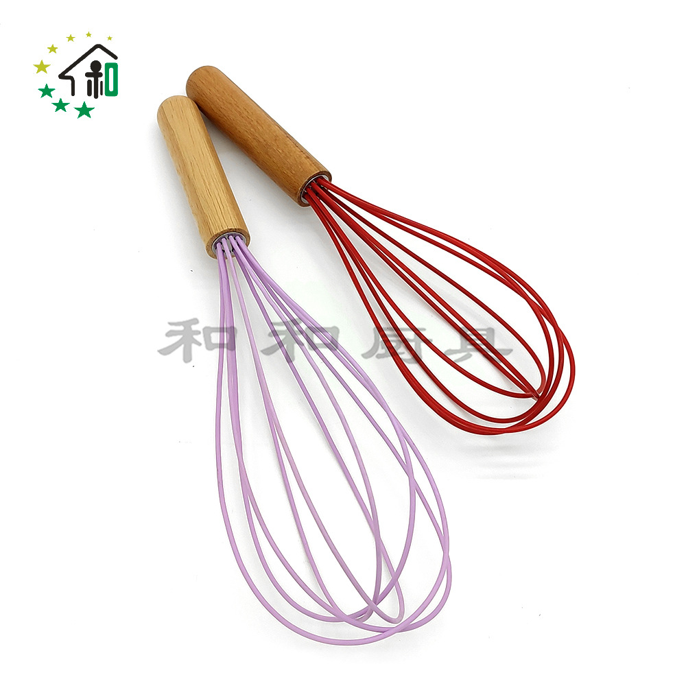 10寸木柄硅胶打蛋器手动搅拌器手动器厨房烘焙工具木柄打发奶油详情10