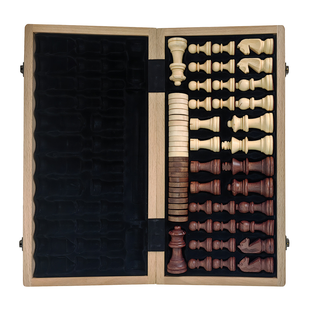 Two-in-one international chess checkers wooden board game toys with double back, non-magnetic for export pic 10