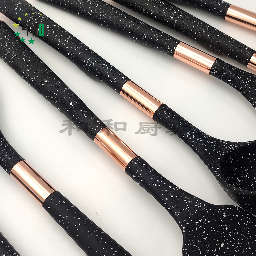 供应跨境硅胶厨具套装 不粘锅厨房用具烹饪勺铲 10件金色烘焙工具详情11