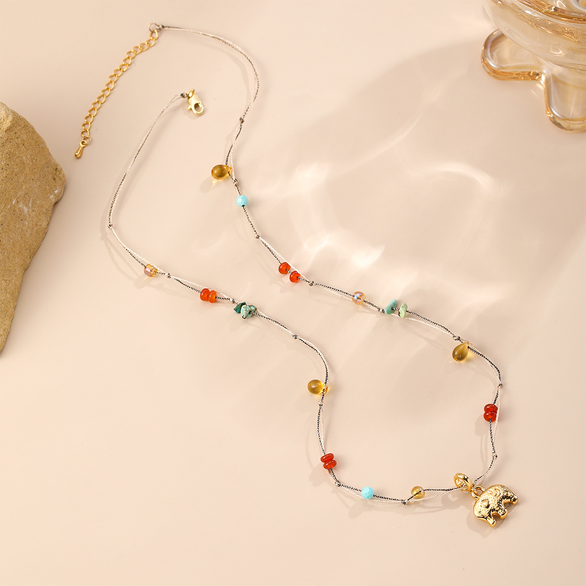 Nasha European and American cross-border long necklace for women, light luxury, niche, non-fading, tiger eye beaded mother-of-pearl sweater chain, long style pic 11