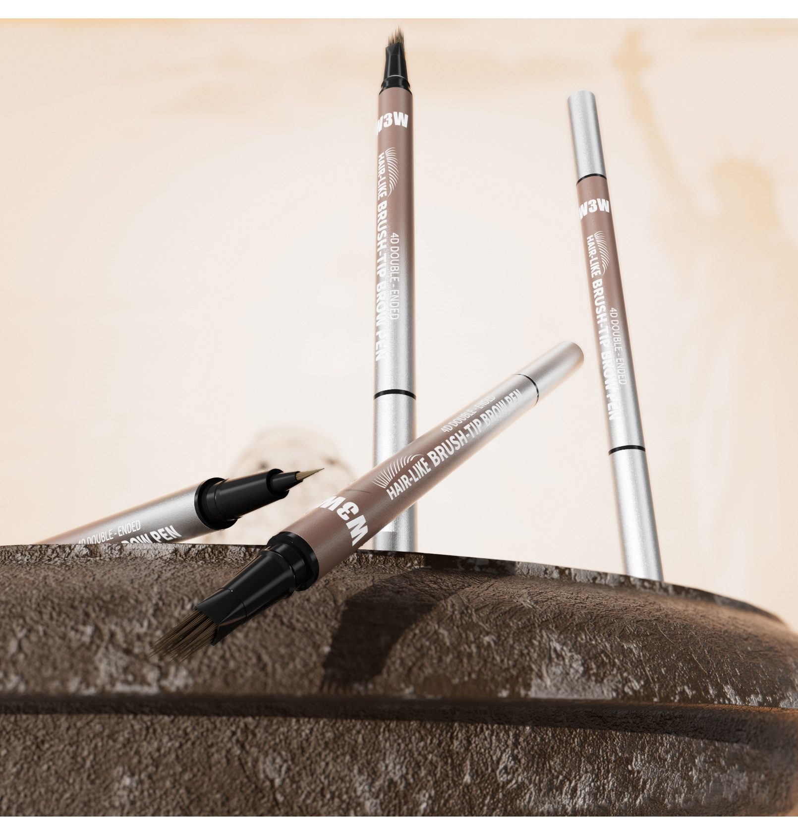 亚马逊TK爆款W3W双头毛刷头眉笔防水防汗野生4D仿真2in1液体眉笔详情16