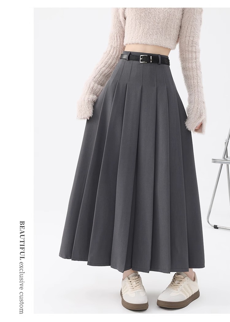 灰色半身裙女2025夏季新款高腰遮胯A字伞裙中长款春秋西装百褶裙详情37