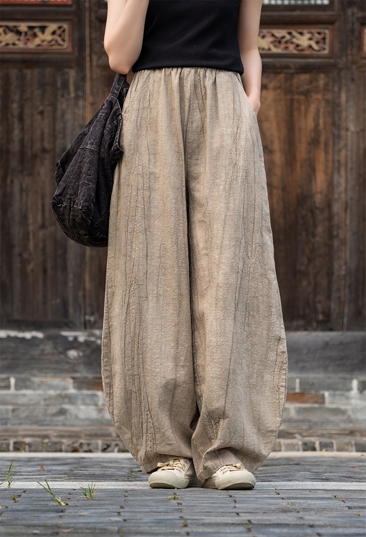 国潮-苎麻扎染做旧休闲长裤25新款棉麻女装中式禅修打坐裤女棉麻灯笼裤详情4