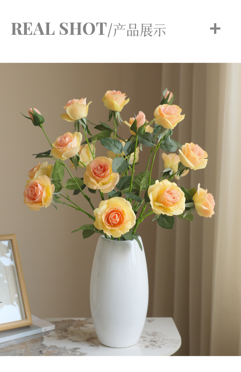 高品质仿真单枝六头湿感玫瑰家居餐桌插花办公文化园艺装饰礼盒详情17