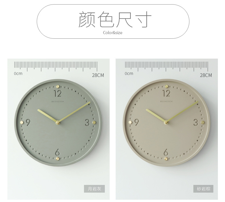 工业风水泥挂钟：闪耀圆点 黄铜刻度清水泥工艺饰品简约时钟钟表详情4