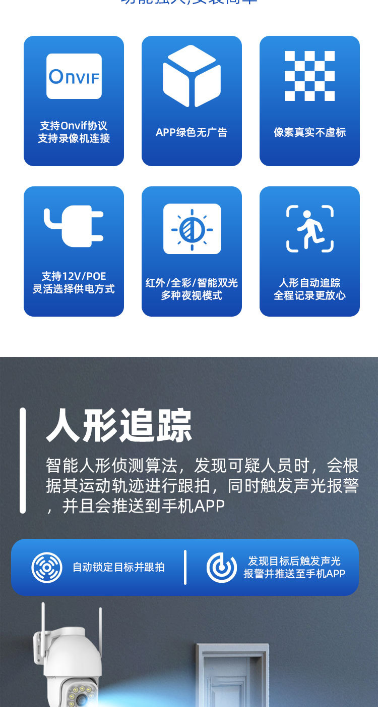 无线4G摄像头智能监控器家用app远程报警双向语音摄像头室内详情7