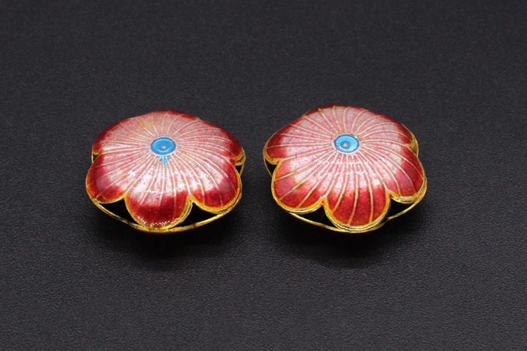 Traditional high-temperature enamel mechanism silver-blue ancient-style jewelry accessory, back cloud partition bead cloisonne 19mm large six-petal flower pic 9