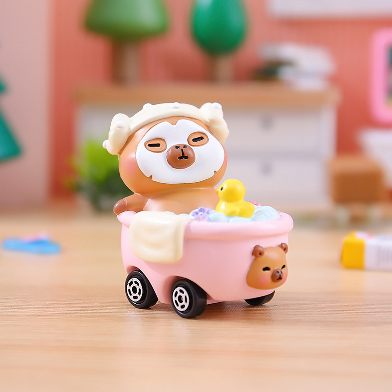 卡通潮玩忙忙碌碌的小水豚盲盒卡皮巴拉动物玩具车桌面小摆件批发详情46