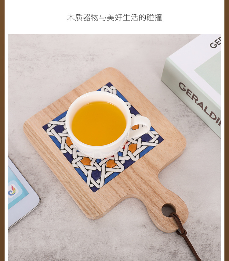 Heat insulation pad, retro solid wood flower tile, handle pot pad, wooden heat-resistant plate and cup pad, household clay pot and soup pot heat insulation wooden pad pic 14