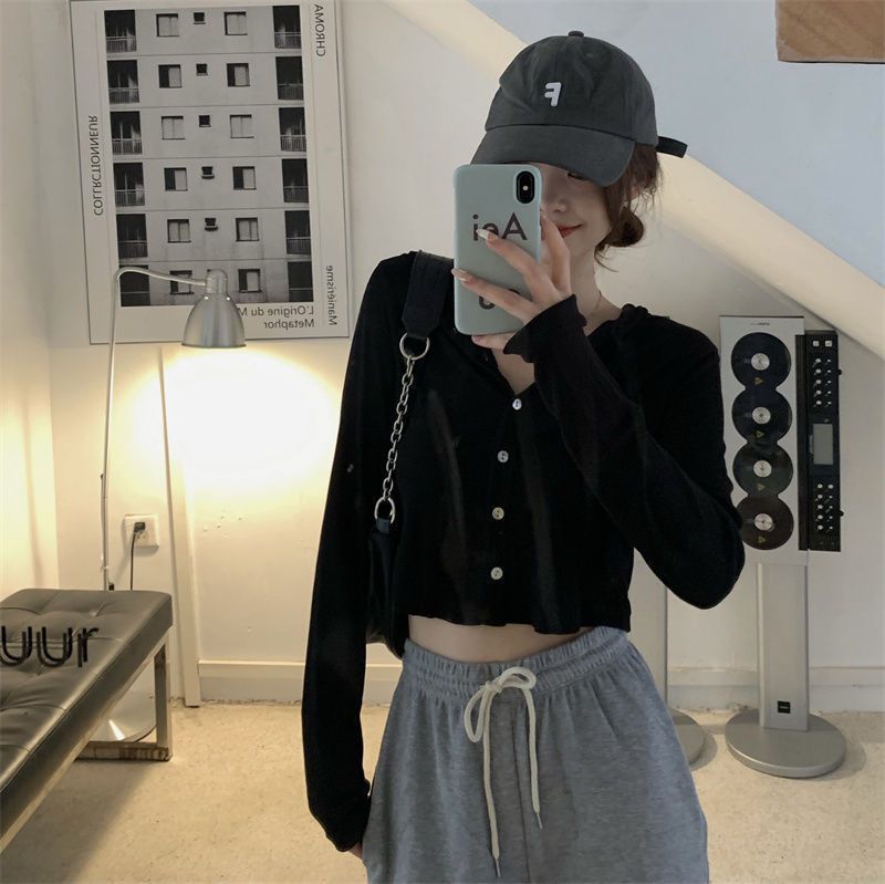 软糯连帽长袖开衫短外套女2023新款秋季懒惰风修身短款打底衫上衣详情2