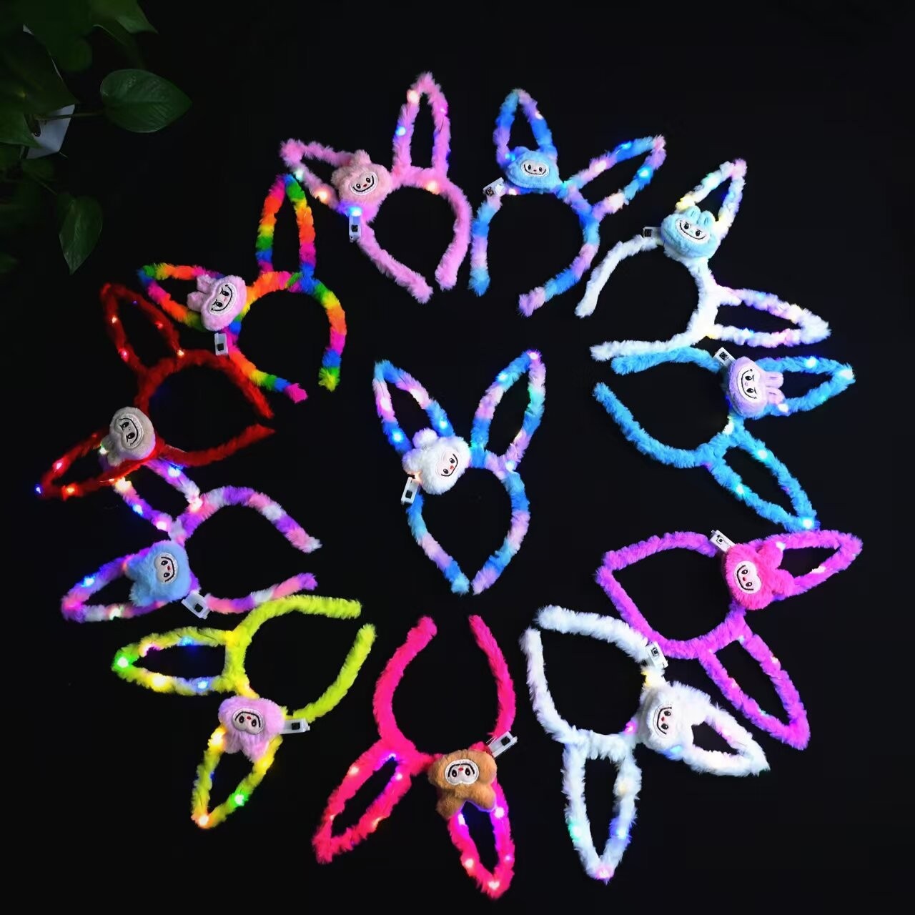 新款绒发光闪光卡通发箍头扣14灯毛绒发光头饰厂家批发发饰详情3