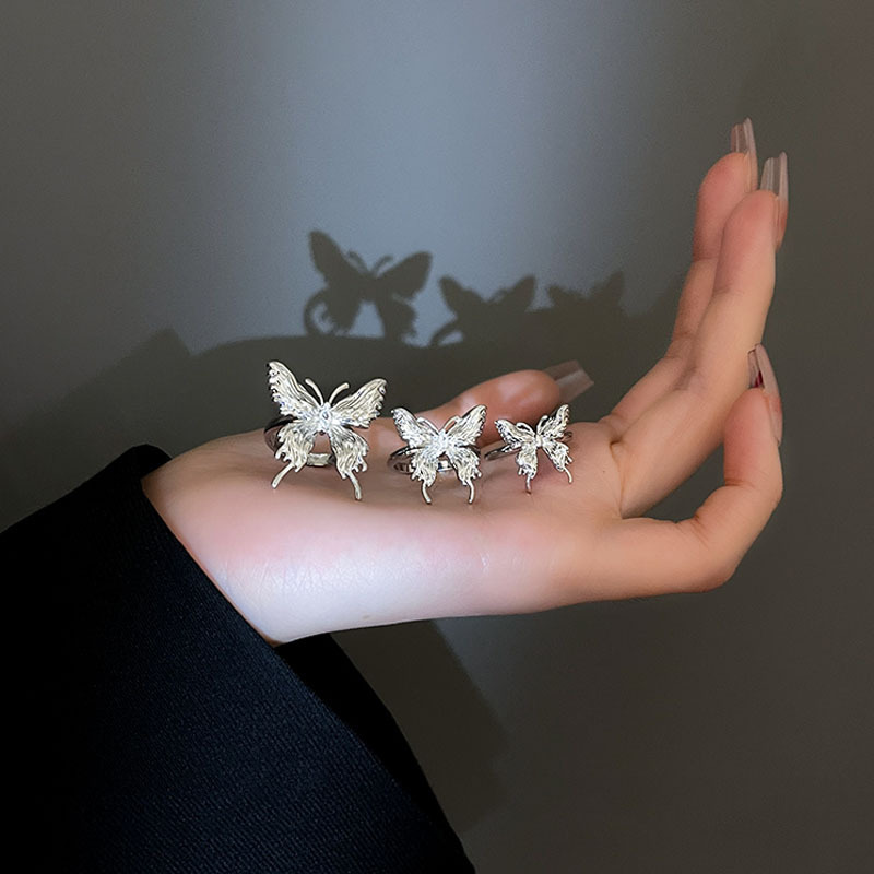 合金液化蝴蝶开口戒指女ins小众设计感褶皱冷淡风暗黑系轻奢指环详情10