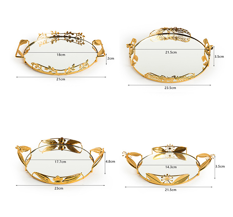European-style light luxury oval-shaped pastry and fruit plate, metal ironwork mirror candy tray, photo display, jewelry storage pic 15