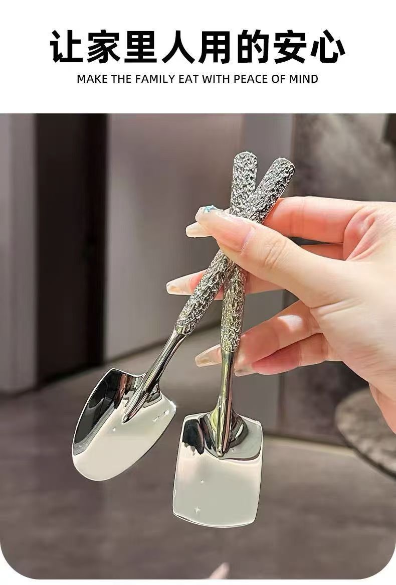 新款铁锹勺子不锈钢跨境爆款升级西瓜勺锤纹雪糕勺沙冰尖勺高颜值详情2