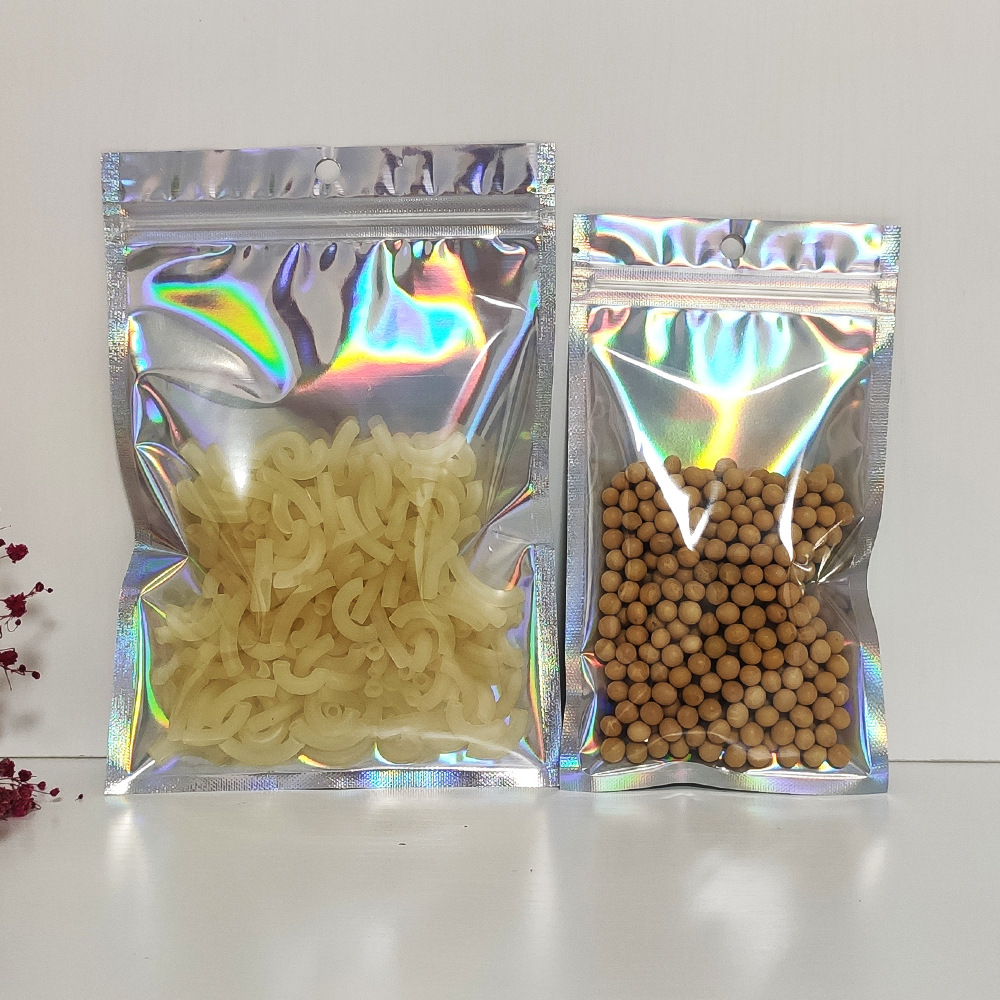 In-stock round-hole hanging hole laser rainbow film aluminum-coated yin-yang self-sealing bags, aluminum foil electronic product packaging zipper bags pic 3