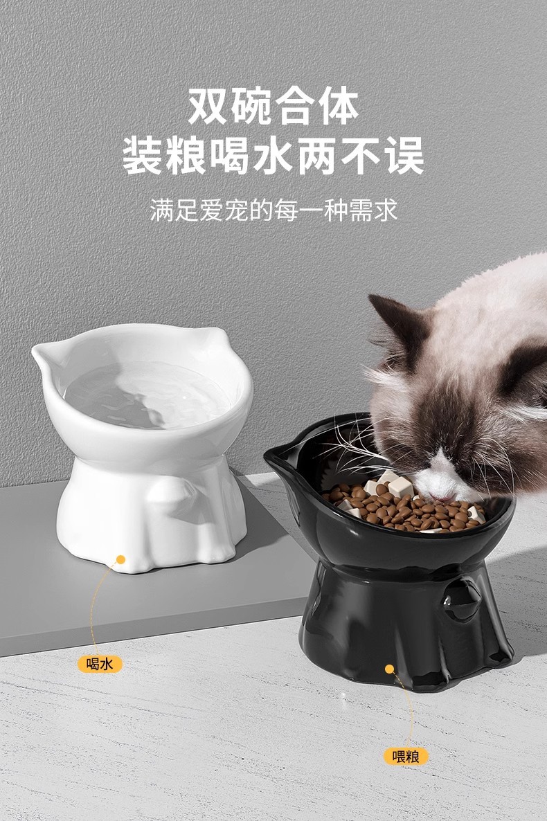 猫碗陶瓷猫食盆高脚斜口护颈防黑下巴猫咪饭碗防打翻狗喝水碗详情13