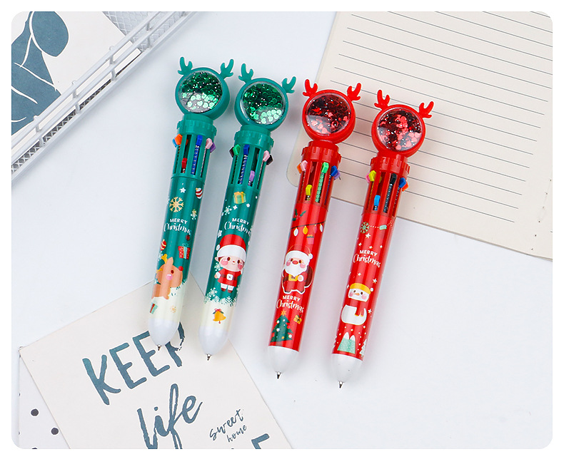 New Christmas card glitter Christmas reindeer snowman multi-color pen Creative planner pen 10-color press Ballpoint pen pic 12