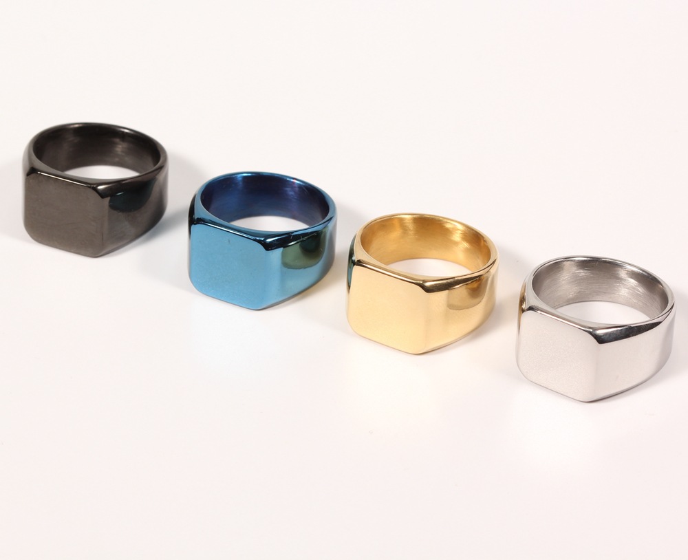 跨境钛钢饰品欧美简约光面方形男个性指环光面钛钢戒指铸造饰品详情13