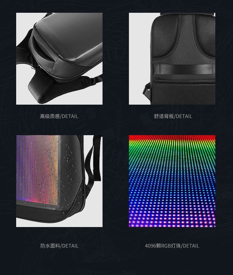Bluetooth APP, fashionable and trendy led backpack, smart business backpack, waterproof LED display, electronic backpack pic 4
