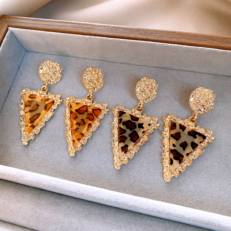 钢针圆形纹路三角形树脂豹纹耳钉夸张高级感耳环欧美时尚耳饰批发详情15