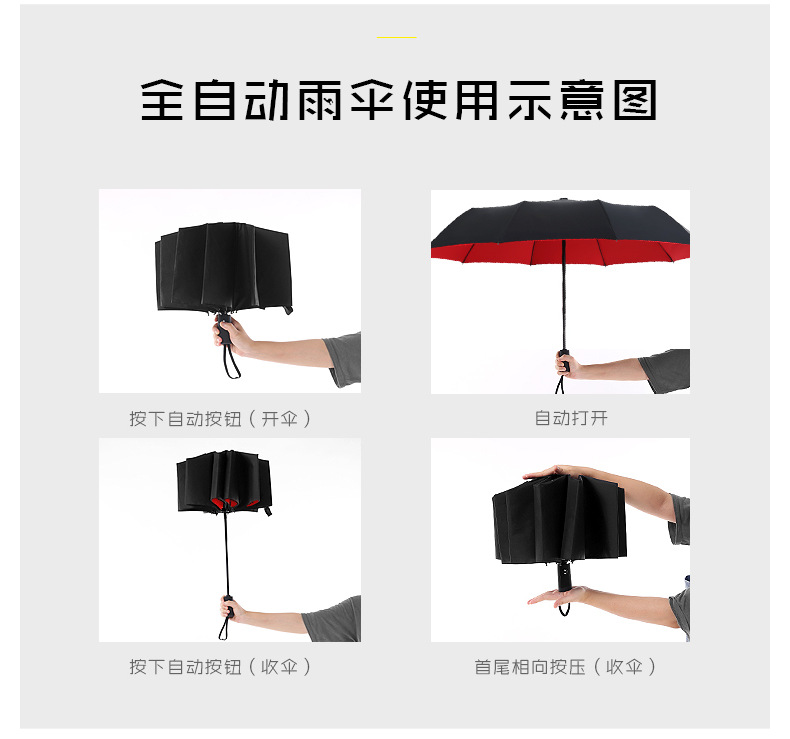 双层10骨全自动雨伞亚马逊热卖自动伞现货雨伞定制印刷logo广告伞详情23