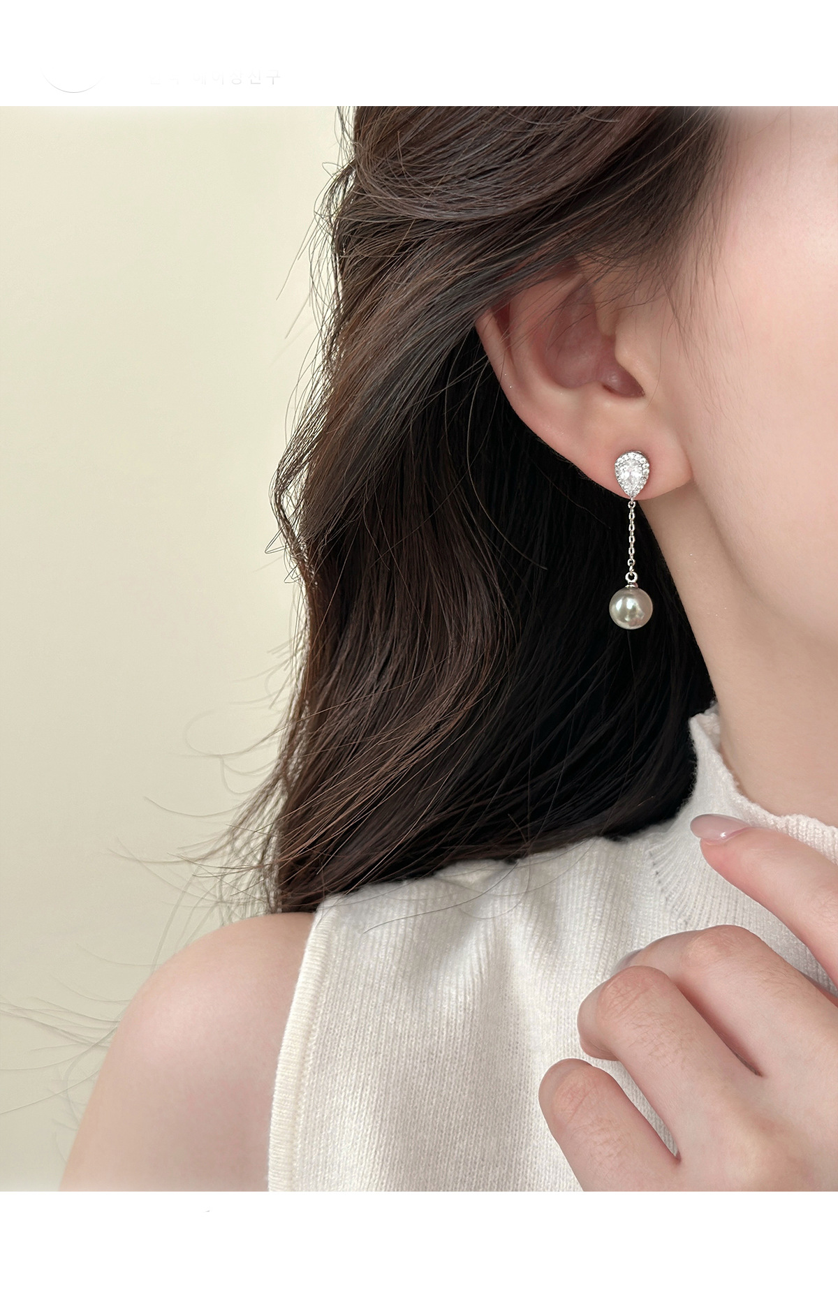 银针轻奢锆石水滴珍珠款流苏耳钉法式气质百搭耳环简约高级感耳饰详情2