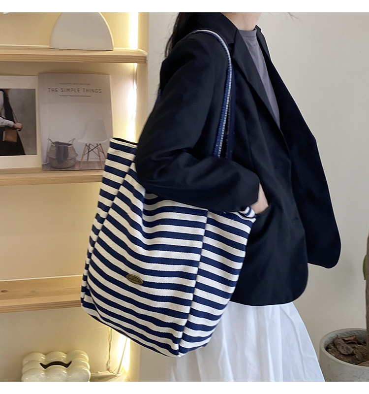 Striped canvas bag, 2024 new Korean-style ins tote casual bag, single-shoulder large-capacity tote bag shopping bag pic 44