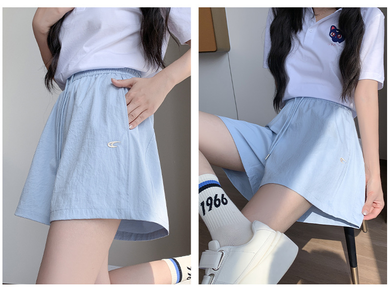 诗之韵速干不易皱刺绣短裤女高腰休闲运动阔腿百搭时尚马卡龙短裤详情15