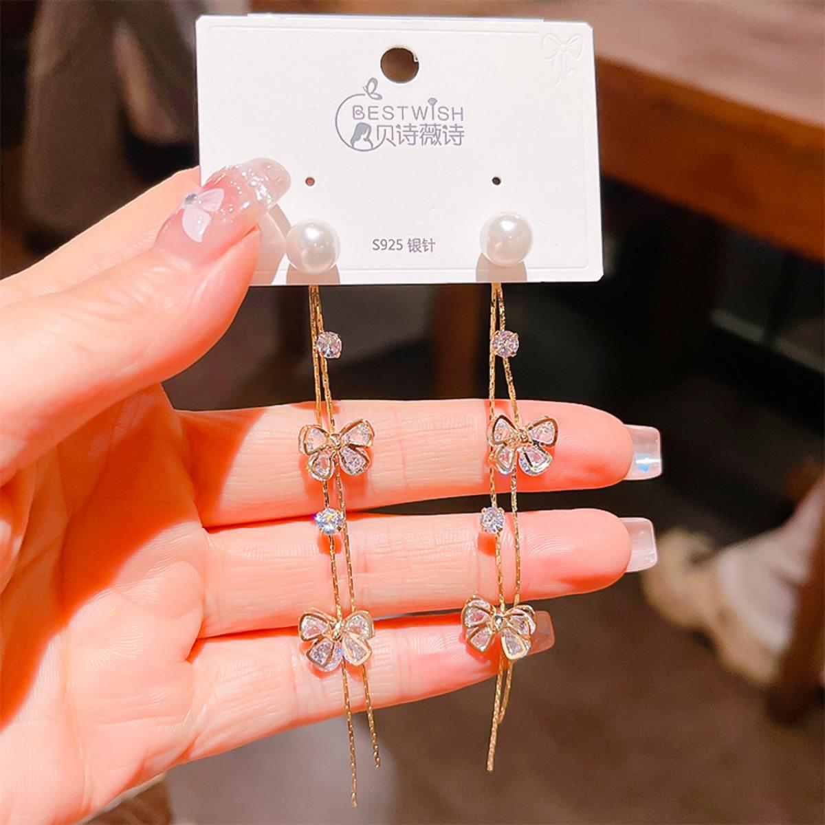 【流苏】精致超仙气质显脸瘦长款锆石耳环 银针韩版高级感耳钉饰详情10