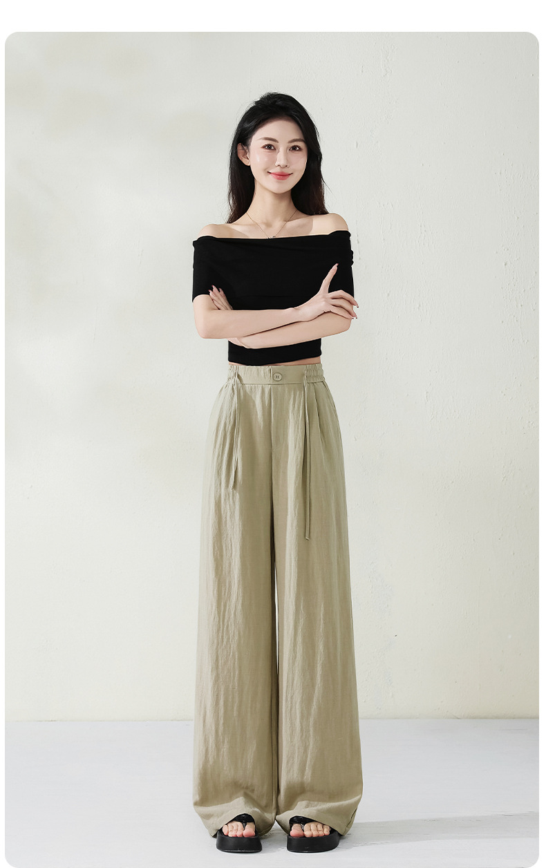 百搭天丝亚麻裤子女时尚百搭堆堆裤垂感显高显瘦裤子25年夏季新品详情17