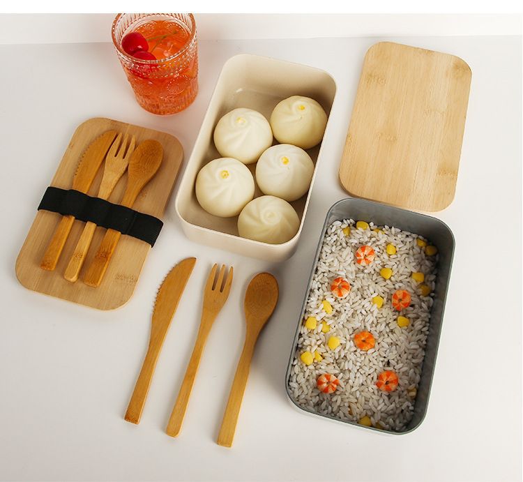 Wholesale of cross-border Japanese single-layer lunch boxes, wooden LIDS, plastic lunch boxes with tableware, and microwave lunch boxes for office workers pic 12