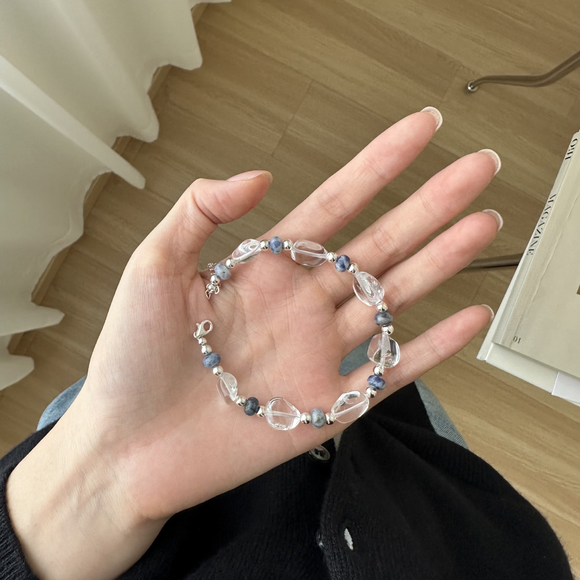 925 sterling silver irregular crystal spotted silver bead bracelet for women, simple handcrafted design, versatile beaded bracelet B3238 pic 4