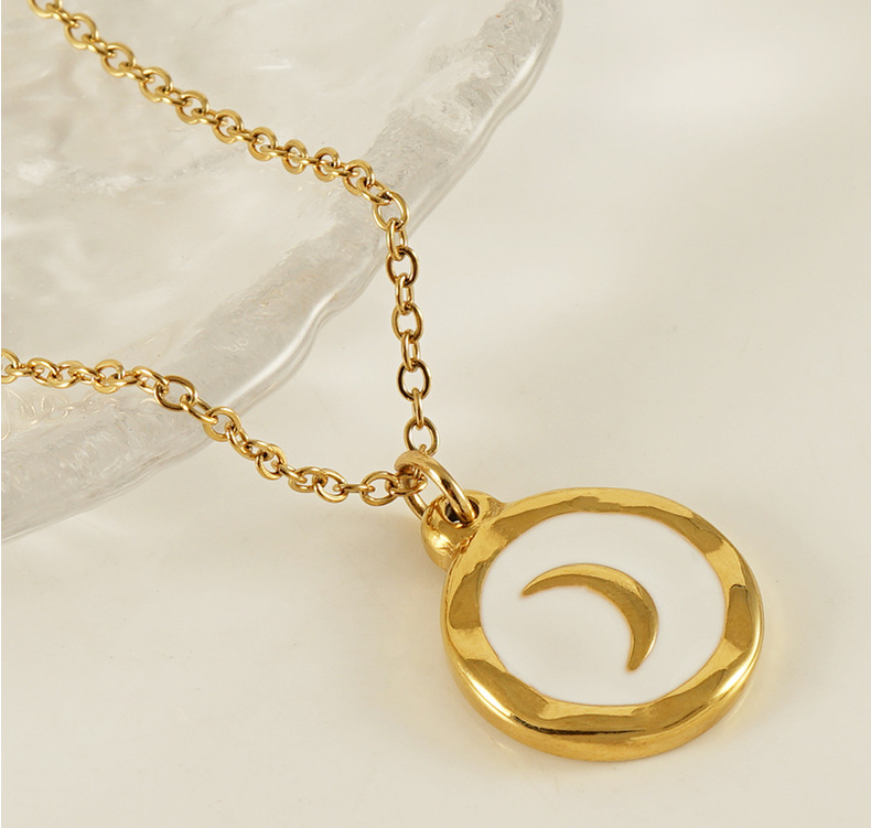 New cross-border European and American oil drop enamel moon pendant for women, a niche design, cold and trendy, cool couple necklace for women pic 21