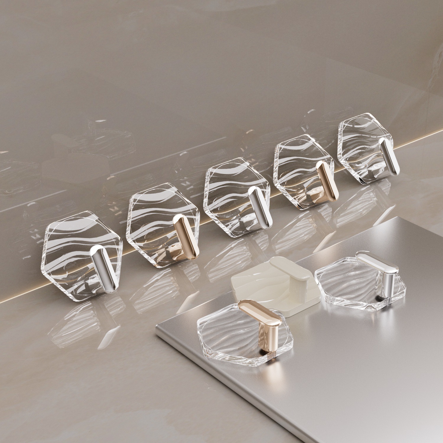 家用六边形水波纹挂钩免打孔浴室门后无痕挂钩卫生间粘胶圆形挂钩详情6