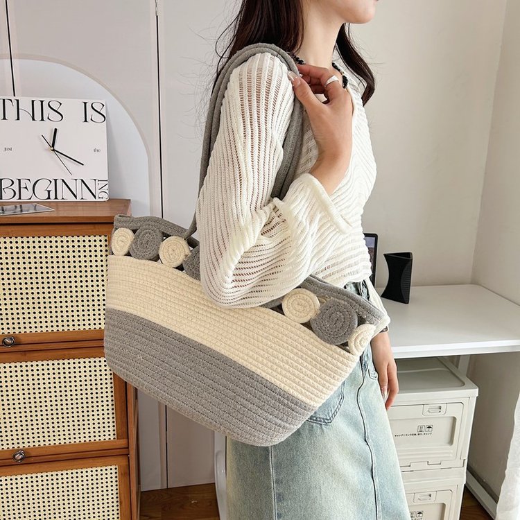 2024新款菜篮子沙滩包女士单肩腋下包韩版编织水桶包小众设计详情10