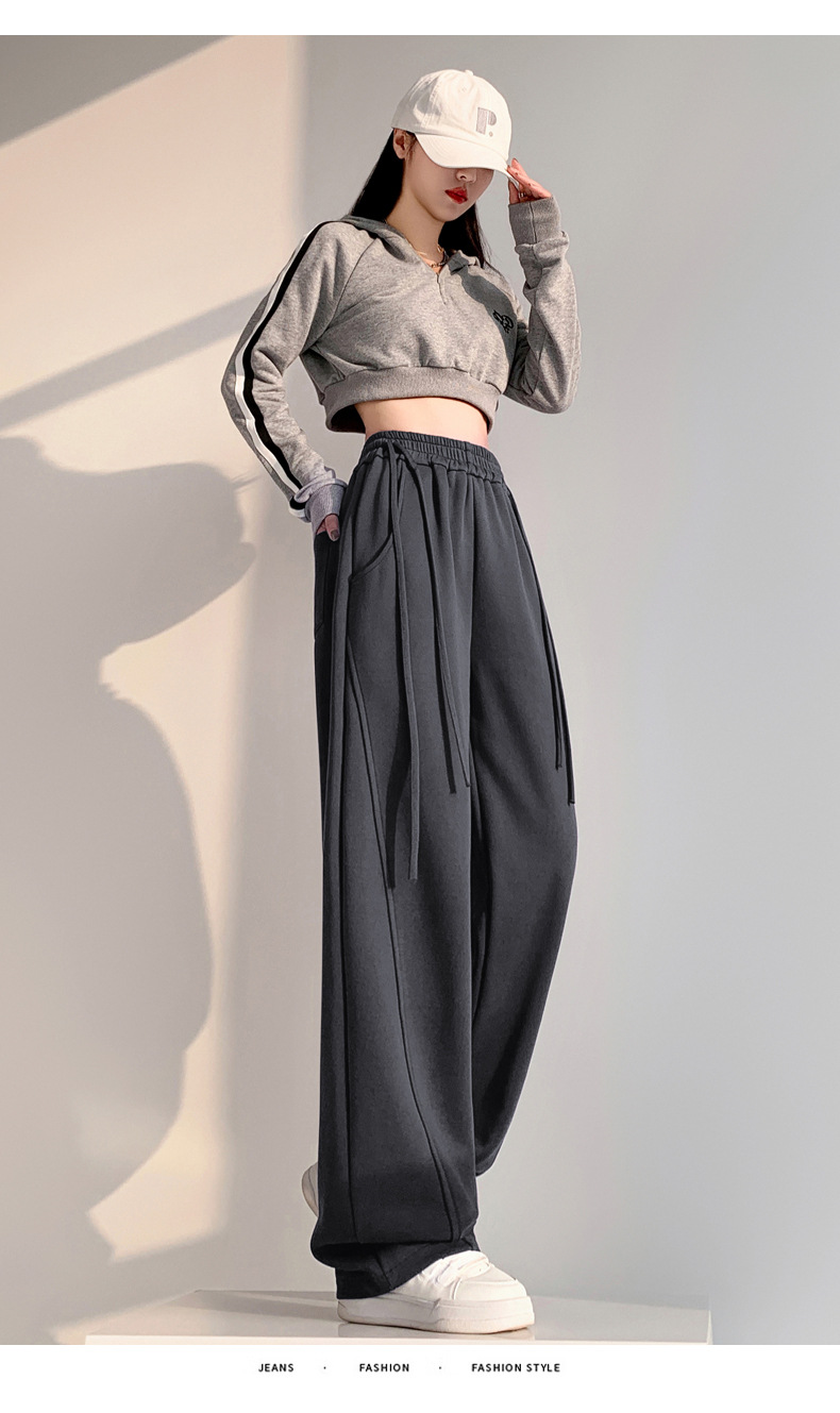 Fleece warm wide-leg pants, loose and high-waisted, slimming winter new style pic 64