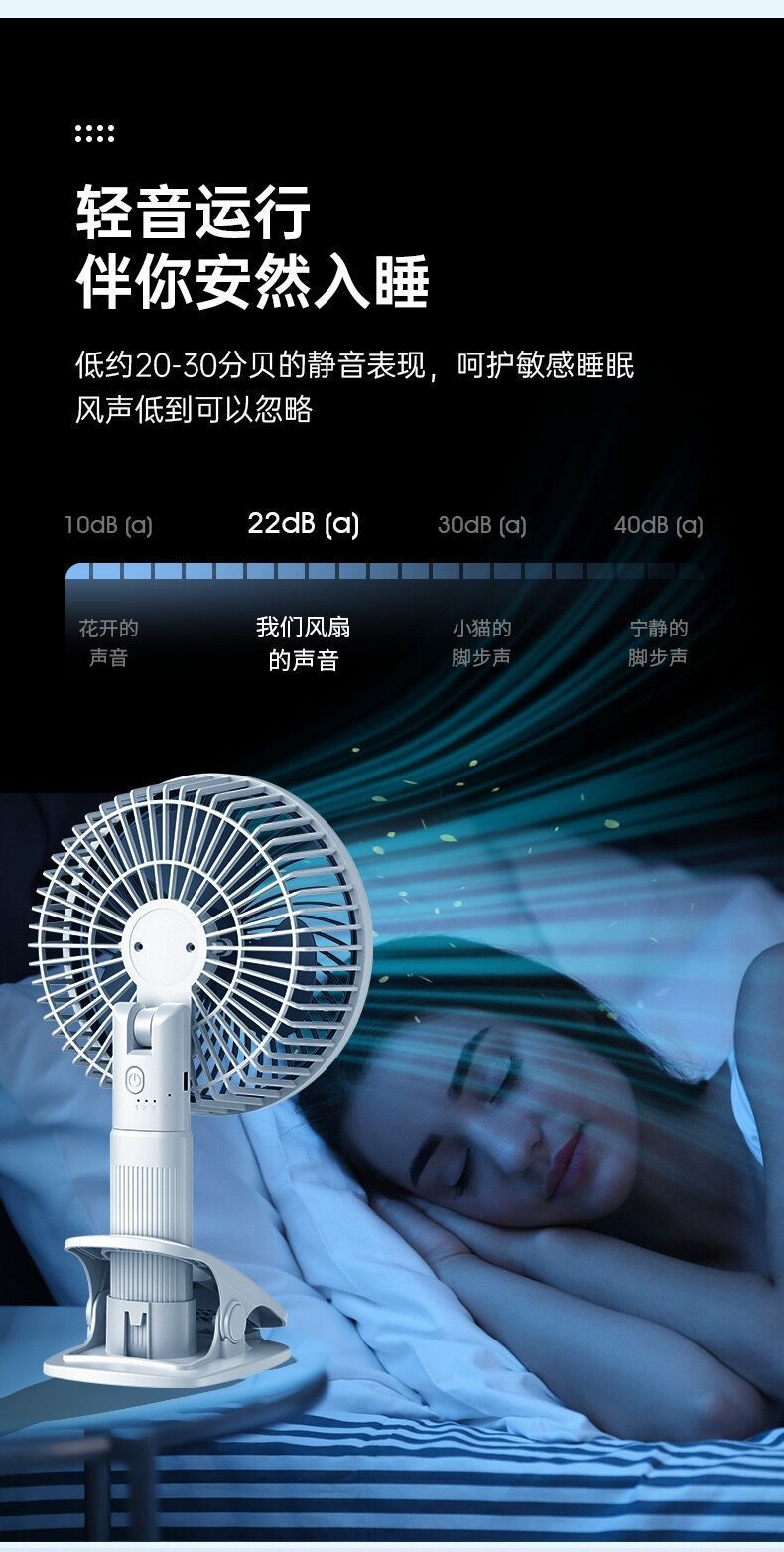 跨境多功能夹子风扇充电便携式家用挂壁电风扇学生宿舍USB小风扇详情16