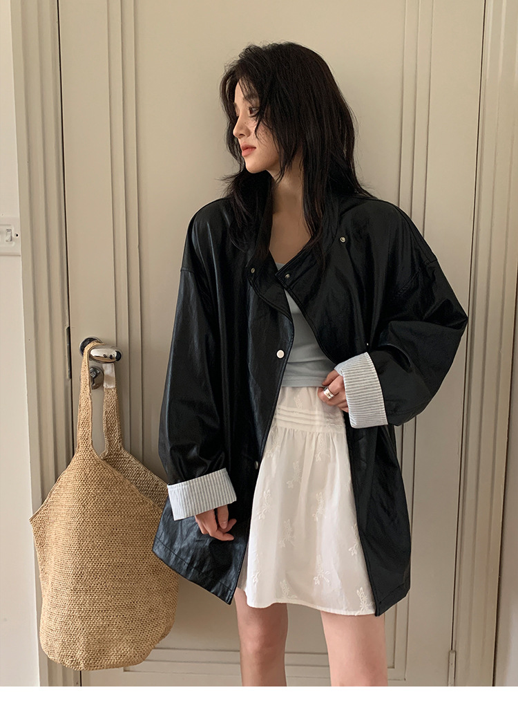 MOXI十三行女装2025春季新款皮衣外套女高级感中长款PU皮夹克外套详情26