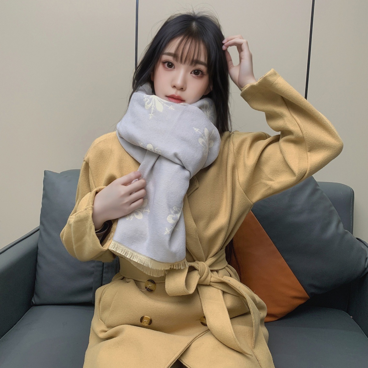 围巾女冬季欧美风格佛罗伦萨鸢尾花披肩加厚百搭双面保暖围脖保暖详情10