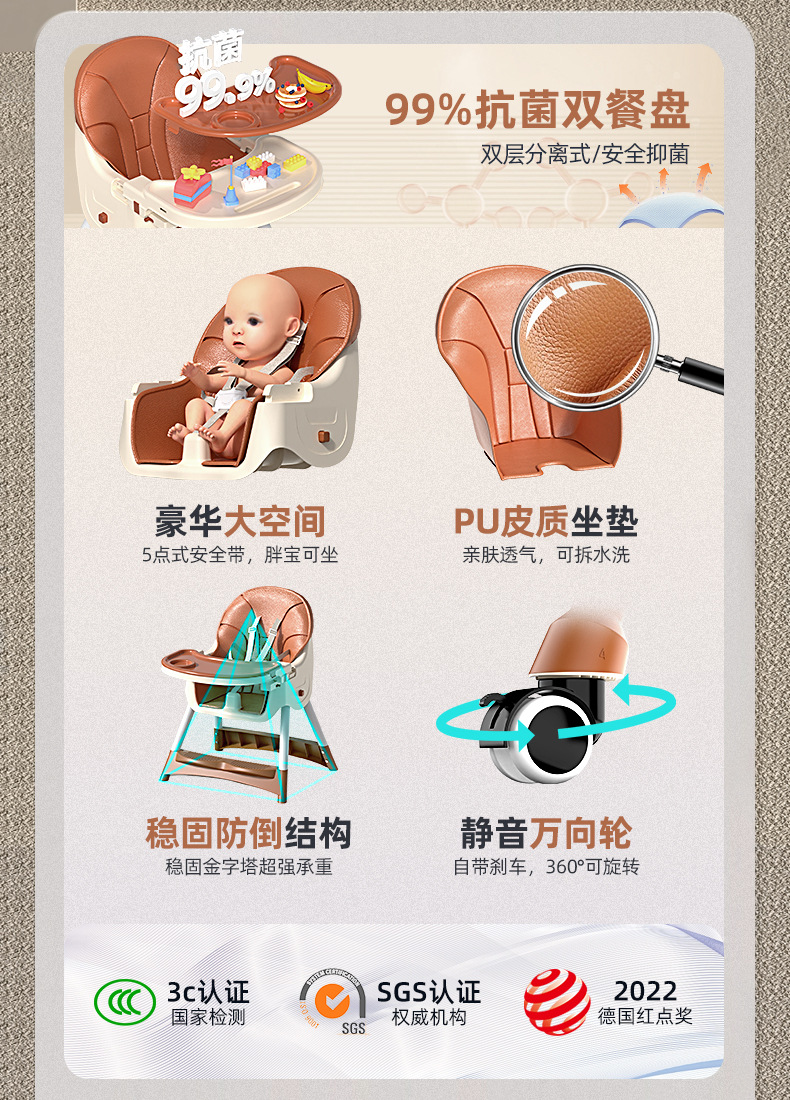 儿童餐椅多功能可调档宝宝餐椅婴儿家用便携吃饭餐桌椅小孩摇摇椅详情2