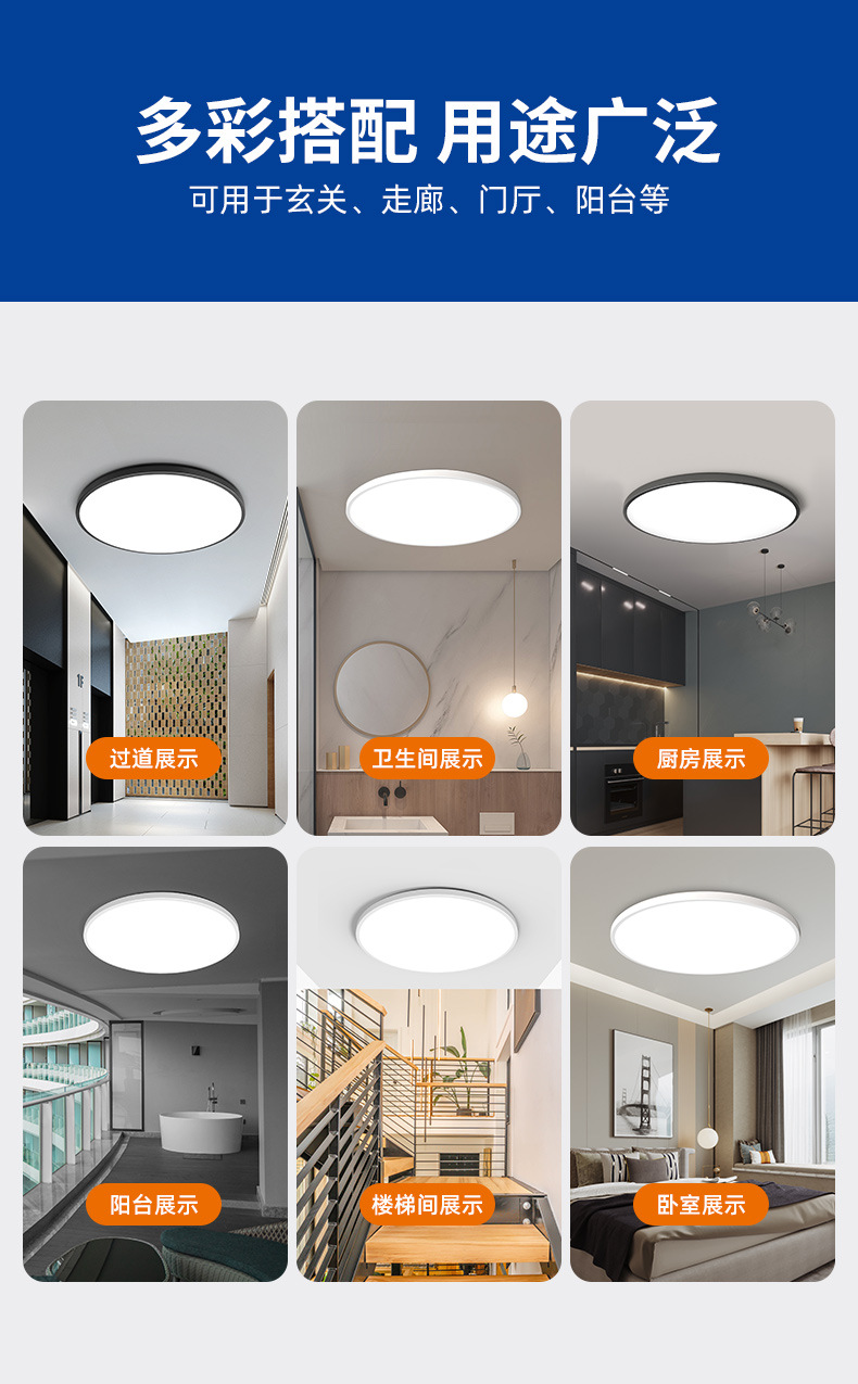 超薄圆形LED灯具批发阳台卧室灯客厅灯家用过道走廊灯三防吸顶灯详情1